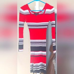 Warm Stretchy Striped Sweater Dress